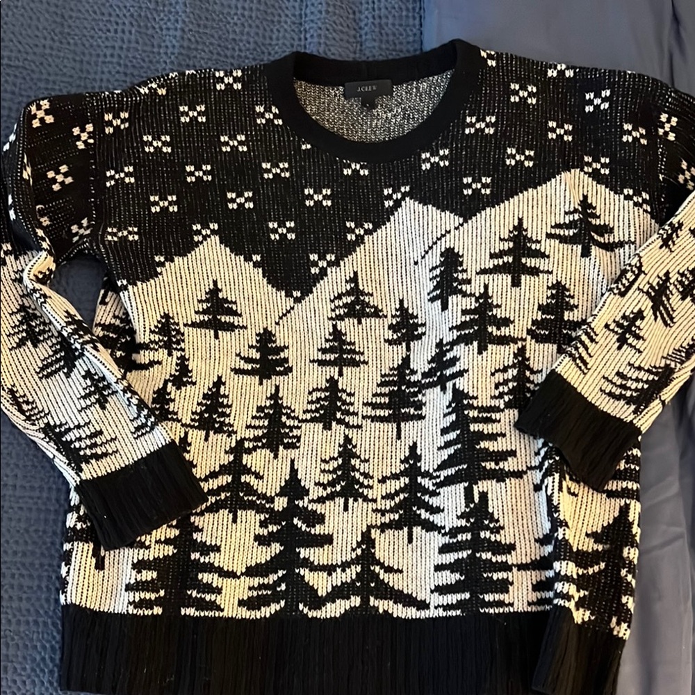 J Crew Crewneck Sweater Black and White Nordic Pattern